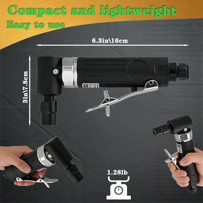 Air Angle Die Grinder,1/4 pneumatic Right Angle Die Grinder, 20000 RPM, 90 degree pneumatic rotation, For grinding, cutting, polishing, weld repair, and deburring, including 1/4 &1/8Collets Included