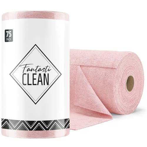 Fantasticlean Microfiber Cleaning Cloth Roll -75 Pack, 12" x 12" (Pink) | Reusable Alternative to Paper Towels, Ultra Absorbent, Lint-free Microfiber Towel Roll, for All-Purpose Cleaning - color: Pink, size: 75 pack