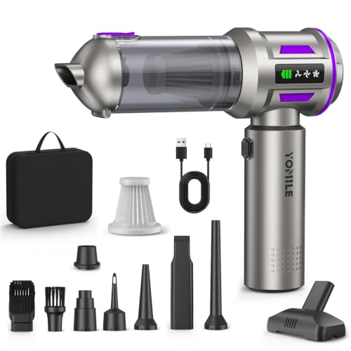 Yomile Mini Vacuum Cleaner, 2 in 1 27000PA Brushless Car Vacuum Air Duster 9000mAh Battery Air Blower Wireless Handheld Vacuum for Car,Office and Home (Dark Purple) - color: Dark Purple