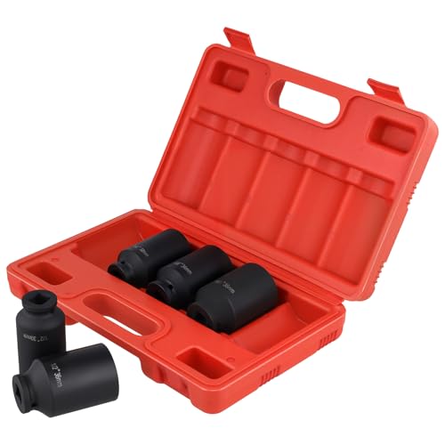 1/2" Drive 12 Point Deep Impact Socket Set 5PCS 30mm 32mm 34mm 35mm 36mm Heavy Duty Axle Nut Removal Tool Kit with Portable Case