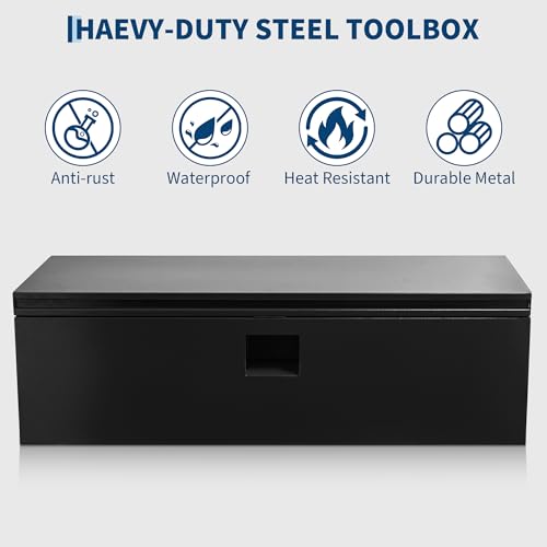 Industrial Steel Truck Tool Box w/Gas-Shock Lid, Pry-Resistant Security & Weatherproofing Toolbox Organizer Chest Fits Pickup, Truck Bed, RV, Trailer - color: Black, size: 15X15X36 inch