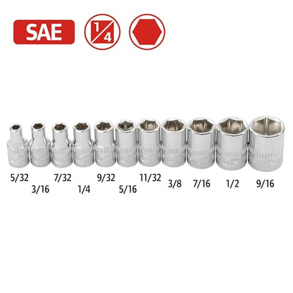 Ingersoll Rand 11-Piece 1/4-Inch Drive SAE Shallow Socket Set, 6-Point, Size: 5/32–9/16 Inch, Chrome Vanadium Steel, Mirror-Polish Finish, with Thermoform Organizer Tray – 752044X - size: 1/4 in. Drive Shallow Socket Set, style: SAE