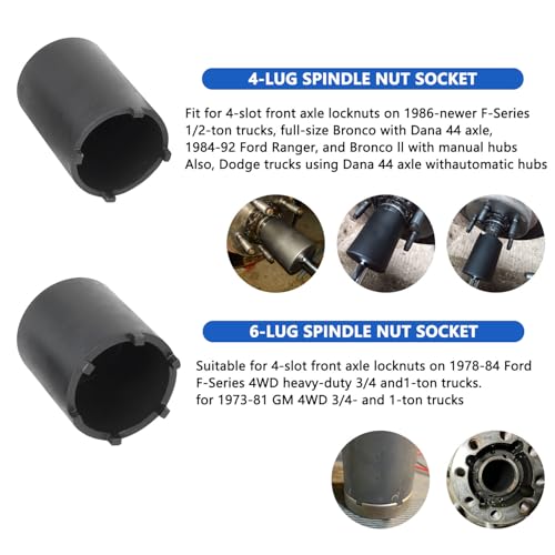 DPTOOL Spindle Nut Socket Tool Kit 6 Pcs Axle Lock Nut Socket Set 1/2” Drive Wheel Hub Nut Remover Installer Compatible with Ford Dana 44/80 Toyota Dodge GMC Chevrolet 4WD Lug Out Spindle Socket Set