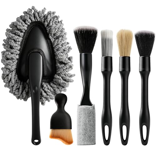 Car Detailing Brush Kit Interior & Exterior Cleaner, Ultra Soft Boars Hair Car Interior Detailing Brushes, 6 Different Detailing Brushes for Auto Detailing, Dashboard, Vents, Wheels and Tires