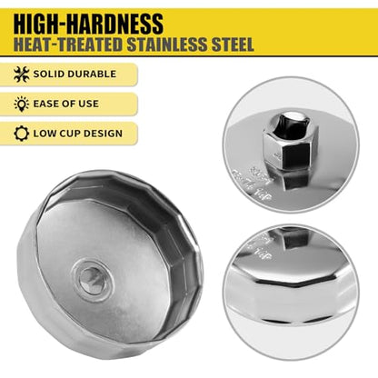31PCS Oil Filter Wrench Set, Stainless Steel Oil Filter Cap Socket, 1/2" Drive 27mm 32mm 36mm 64mm-101mm Oil Filter Removal Tool, Compatible with VW, Ford, Honda, Toyota, Nissan, Audi, BMW, etc