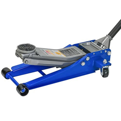 6600lb Dual-Piston Heavy-Duty Floor Jack Low-Profile 3.1-18.7in Lift Alum Steel Blue & Silver for Mechanics - color: Blue,Silver_1