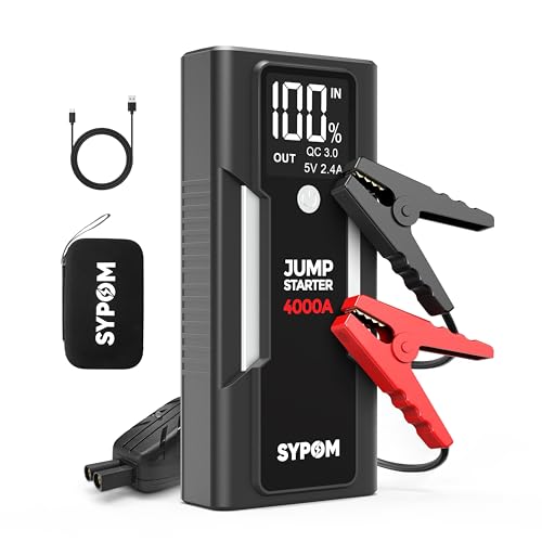 Portable Jump Starter, 4000A Peak Car Battery Charger, 12V Jump Box for Truck up to 10L Diesel, Motorcycle, Dual USB, LED Light, Great Battery Jumper for Road Side Emergency Kit for Car