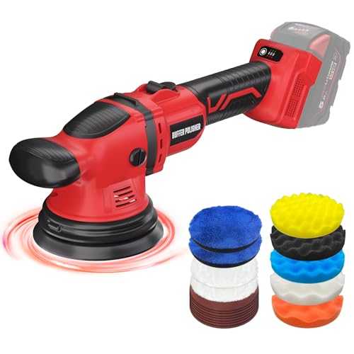 VERVEWAVE Cordless Buffer Polisher Kit for Milwaukee 18V/M18 Battery (No Battery), 6-Inch Orbital Car Polisher 6 Speed 1800—5500 RPM, 17PCS Polishing Accessories, for Car Polishing/Waxing (Tool Only) - color: Red