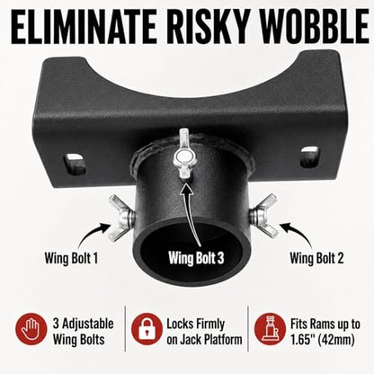 2-in-1 Bottle Jack Adapter with Triple-Lock for 3"/4" Round & 2" Square Axle Tubes - Universal Wobble-Free Fit for 2T-12T Bottle Jacks, Heavy Duty 1/4" Steel Saddle for RV, Truck, Trailer - color: Black