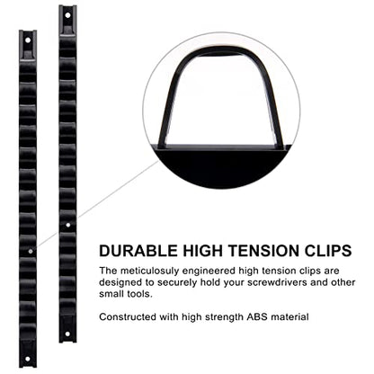 CASOMAN 10 pcs Screwdriver Organizer and Wrench Organizer, Wall Mount, Hand Tool Holder, Plastic Rail Wrench Hanger with Clips - size: 10pcs