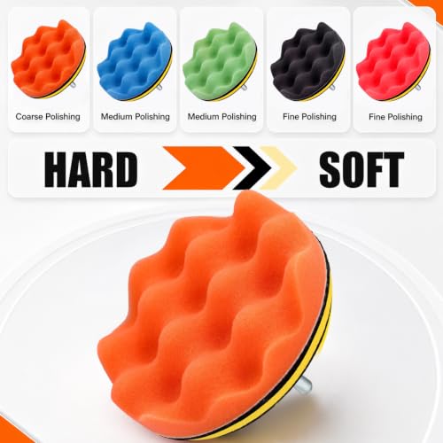 10 Pack 5 Inch Car Polishing Pad Kit Bulk, Sponge Buffing Pads with Woolen Cutting Pad and 5 Inch Backing Plate M10 Drill Adapter for Car Detailing Waxing Polishing - size: 5 Inch