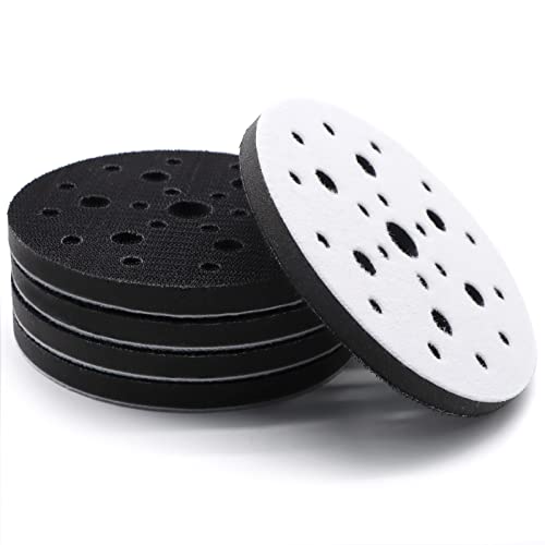 5 Pack Interface Pads, 6 Inch 25 Holes Hook and Loop Soft Density Sponge Cushion Buffer Backing Pad, Foam Sanding Interface Pads for Orbital Sander Automotive Woodworking Polishing - size: 6 inch 25 Hole - 5 Pack