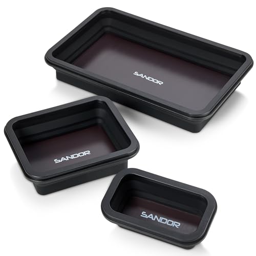 Collapsible Magnetic Parts Tray Set - 3 Different Size Tool Trays for Screw, Bolts, Nuts, Washers, Pins and Other Small Metal Parts, Mechanic Tool Gifts for Men - Black - color: Black