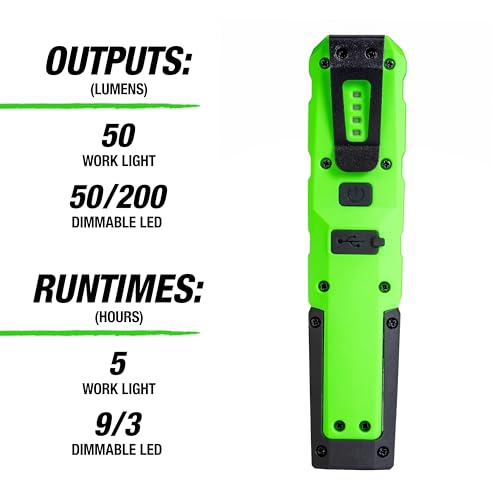 OEMTOOLS 32132 Dual Mode 6" LED Work Light, 200LM LED Flashlight, Gifts for Men, Magnetic, Rechargeable with USB Cable, Adjustable Brightness, Lights for Mechanics - style: 6" 200LM