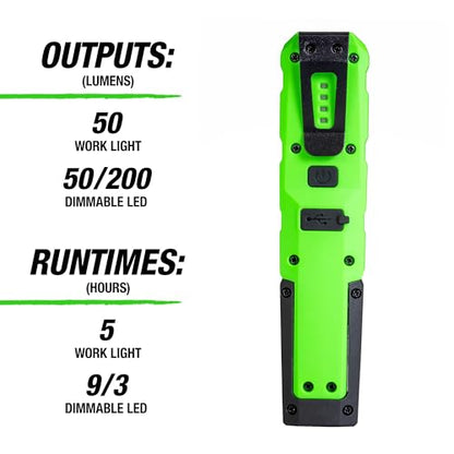 OEMTOOLS 32132 Dual Mode 6" LED Work Light, 200LM LED Flashlight, Gifts for Men, Magnetic, Rechargeable with USB Cable, Adjustable Brightness, Lights for Mechanics - style: 6" 200LM