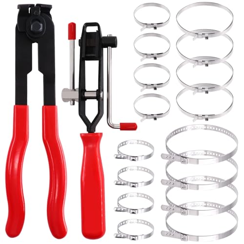 Swpeet 18Pcs CV Boot Clamps Kit with CV Joint Clamp Banding Tool, CV Joint Boot Clamp Pliers, 16Pcs Crimp Bands, for Most Cars - style: Adjustable CV Boot Band Clamps with Boot Clamp Tool and Pliers