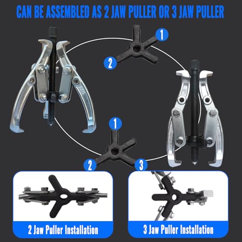 3" 4" 6" 8" Gear Puller Set,2 Jaw & 3 Jaw Bearing Puller Kit with Reversible Jaws,Cr-V Steel Heavy Duty Pulley Puller Tool for Internal External Bearing Gear Pulley Flywheel Removal. - color: Blue