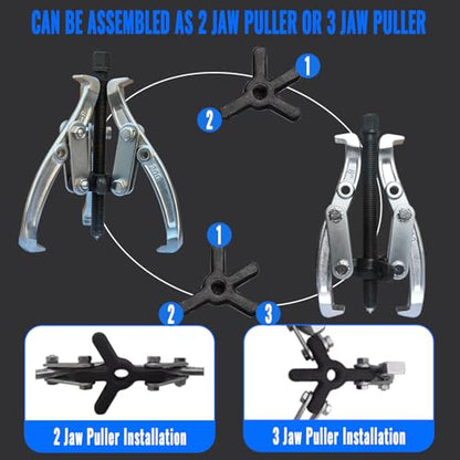 3" 4" 6" 8" Gear Puller Set,2 Jaw & 3 Jaw Bearing Puller Kit with Reversible Jaws,Cr-V Steel Heavy Duty Pulley Puller Tool for Internal External Bearing Gear Pulley Flywheel Removal. - color: Blue