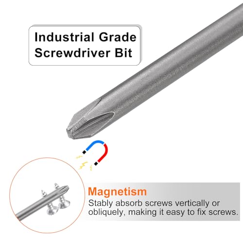HARFINGTON 5pcs #2 Phillips Screwdriver Bit PH2 1/4" Hex Shank 3.15" (80mm) Long Magnetic S2 Steel Industrial Grade Screw Driver Bit Cross Head Electric Drill Bits 0.197" (5mm) Rod - size: PH2 x 80mm x 5mm