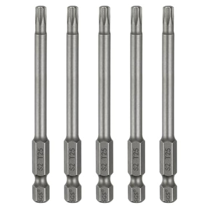 HARFINGTON 5pcs T25 Torx Head Screwdriver Bit 1/4" Hex Shank 3.15" (80mm) Long Magnetic No Hole Tip Tamper Proof 6 Point Star Screw Driver Drill Bits S2 Steel Industrial Power Screwdrivers - size: T25 x 3.15"(80mm)