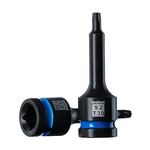 toolant 1/2-Inch Drive T30 Impact Torx Bit Sockets, 2-Piece | S2 steel one-piece sockets feature manganese phosphate coating, pin holes, and laser-etched markings - size: T30