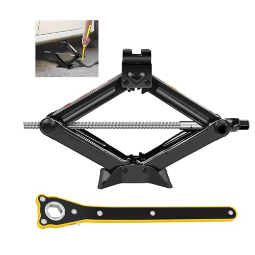 HSHa Car Jack Kit Scissor Jack for Car 2 Ton (4,400 lbs), 4.33"-15.35" Lifting Range Scissor Lift Jack with Saving Effort Ratchet Handle, Portable Tire Changing Kit for Car SUV, Black