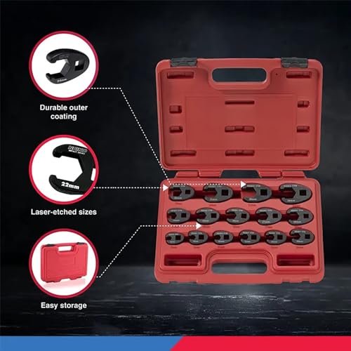 Neiko 03324A Crowfoot Wrench Set 1/2" and 3/8” Drive, 15 Piece, Metric Crows Foot Wrench Sizes 8mm-24mm, Chrome-Moly Flare Nut Wrench Set - size: 3/8" & 1/2" Drive, style: Metric