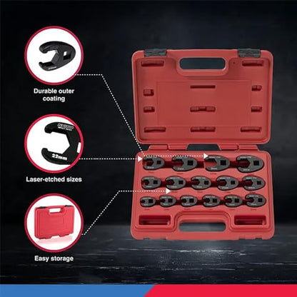 Neiko 03324A Crowfoot Wrench Set 1/2" and 3/8” Drive, 15 Piece, Metric Crows Foot Wrench Sizes 8mm-24mm, Chrome-Moly Flare Nut Wrench Set - size: 3/8" & 1/2" Drive, style: Metric