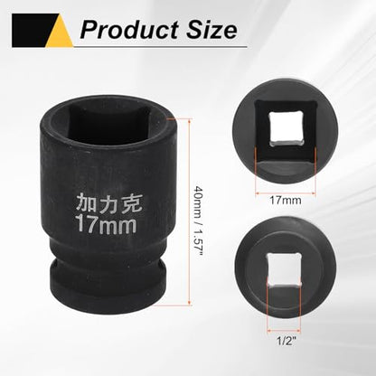HARFINGTON 3pcs 4 Point Square Socket 1/2" Drive 17mm Metric Square Impact Socket CR-V Blackening Standard Wheel Sleeve Pneumatic Sleeve Tool for Auto Repair Mechanical Maintenance Home Use - size: 17mm