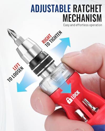 WORKPRO 12-in-1 Stubby Ratcheting Multi-bit Screwdriver, Short Screw Drivers with Magnetic, Quick-load Mechanism, Premium S2 Steel, Small Screwdriver with Double End Bits in Handle - size: Stubby