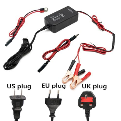 Unocho 14.6V 4A LiFePO4 Battery Charger 4-Stage Smart Charger Maintainer for 12.8V Lithium Iron Phosphate Batteries, BMS Wake-Up, LED Indicator, Clips and Ring Terminals