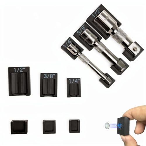 Magnetic Socket Extension Holder Set 3-Piece ratchet organizer for 1/2", 3/8", and 1/4" Drive Extensions, Professional Garage Drawer Storage with Strong Magnetic Base, Red (Black) - color: Black