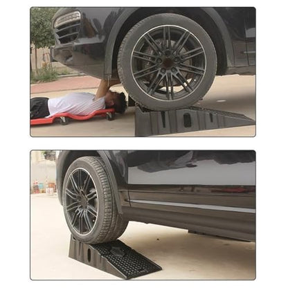 Alomejor Car Ramp PP Automotive Leveling Ramp 6000 Lbs per Pair Anti Slip Grooves Drainage Design 6.7 in Lift for Home Garage Shop Low Profile and Sports Cars