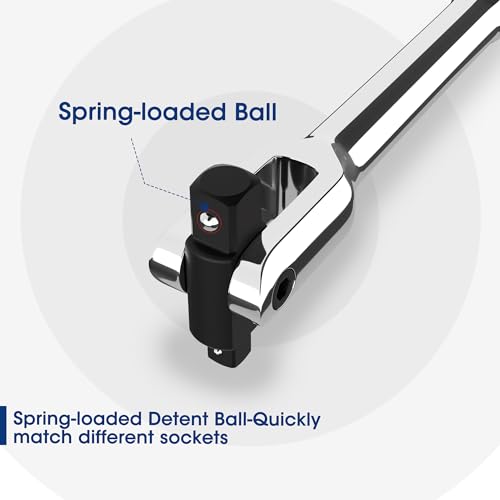 WORKPRO Dual Drive Breaker Bar, 3/8" & 1/2" Drive, Heavy Duty Breaker Bars, 24-inch Length with 360° Rotatable Head, Spring-loaded Detent Ball, Chrome Vanadium Steel Made - color: Silver, size: 24" × Dual Drive 3/8"+1/2"