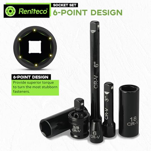 Reniteco 95-Piece 3/8" Socket Set, SAE (5/16"-3/4") & Metric (8mm-22mm), Ratchet Handle, Extension Bar, Adapter, Universal Joint, Power Drill Adapter, Screwdriver Bit, Spark Plug Socket - size: 95 PCS