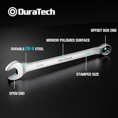 DURATECH 15/16" Combination Wrench, SAE | CR-V Constructed, Mirror Polish, 12-Point, 15-Degree Offset - size: 15/16"