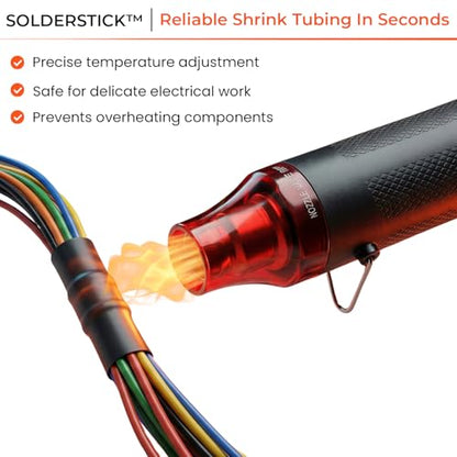Heat Gun for Soldering with Adjustable Temperature Control – Lightweight Ergonomic SolderStick Heat Tool, IP67 Waterproof, Fast Heating for Heat Shrink Tubing, Electrical Repairs & DIY Use