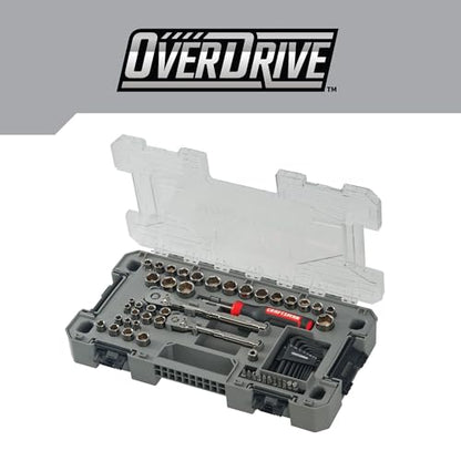CRAFTSMAN OVERDRIVE 64-Piece Gunmetal Chrome Mechanics Tool Set, Standard SAE/Metric Socket Set, with Hard Case (CMMT99064)