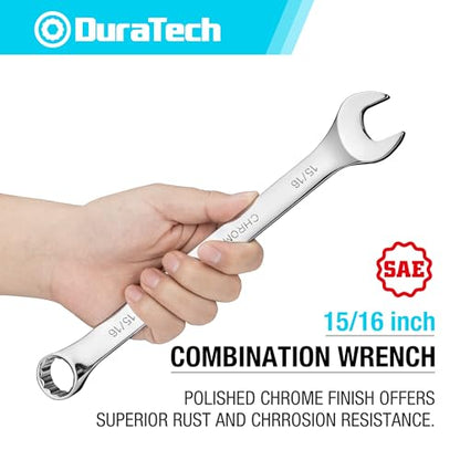 DURATECH 15/16" Combination Wrench, SAE | CR-V Constructed, Mirror Polish, 12-Point, 15-Degree Offset - size: 15/16"