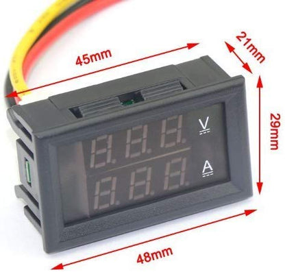 HiLetgo 2pcs 0.28" Digital Voltmeter Ammeter DC 100V 10A Amp Voltage Current Meter Tester 0.28 Inch 3 Bits Blue + Red Dual LED Display Panel with Connect Wires