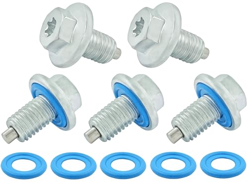 5PCS Magnetic Oil Drain Plug M12-1.75, 15mm Hex Head T45 Torx Compatible with Insert Gasket, More 5PCS Gasket, fit for GMC, Buick, Cadillac, Chevrolet, Replace GM 55577568, 090-948, 090-948CD