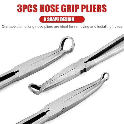 3Pcs 11" Hose Gripper Plier Set,Long Reach Hose Grip Pliers,5/16,1/2,3/4" Dia,Offset Spark Plug Boot Removal Pliers Serrated Jaws for Hard to Reach Narrow Spaces