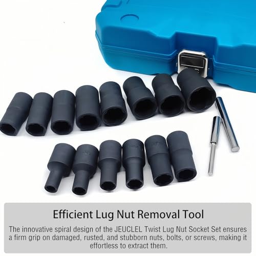 16PCS Twist Lug Nut Socket Set, 1/2" Drive Bolt Nut Extractor Tool | Metric, 8mm - 27mm Sockets, Center Punch Bar, Damaged Nut Lock Remover, Rusted, Stripped, Screws, Stuck Locking Nut Removal - color: 16pcs Lug Nut Extractor 1/2 Inch Drive