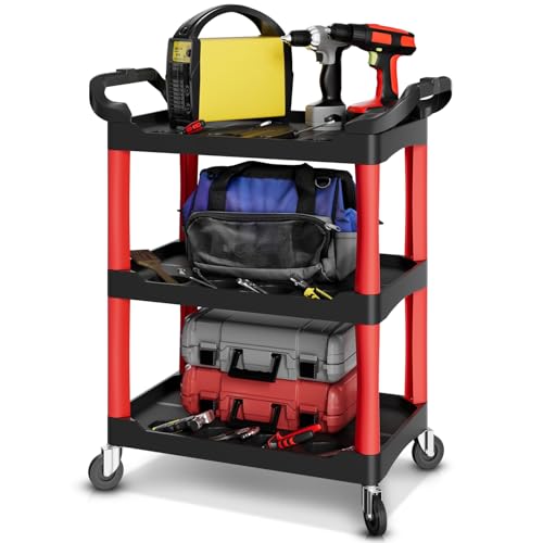 Auto Dynasty 3-Tier Rolling Cart Trolley Storage Detailing Cart with Cup Holders 120kg Capacity on Wheels Fits Home, Garage, Warehouse, Hotel and Workshop Use, Black - style: with Cup Holders