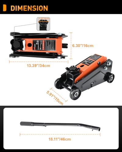 Nilight Floor Jack 2 Ton, Heavy Duty Steel Hydraulic Trolley Car Jack, Portable Emergency Service Jack for Roadside Repair, Lifting Range 5.5" to 15.2"