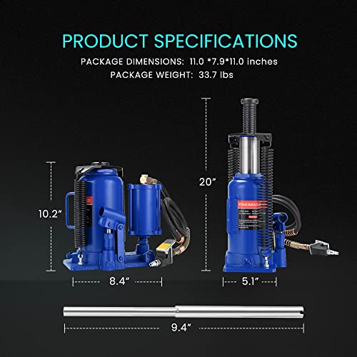 SPECSTAR Pneumatic Air Hydraulic Bottle Jack with Manual Hand Pump 20 Ton | Heavy Duty Auto Truck Travel Trailer Repair Lift Blue - color: Blue