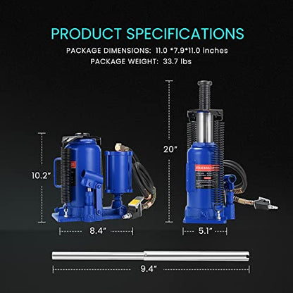 SPECSTAR Pneumatic Air Hydraulic Bottle Jack with Manual Hand Pump 20 Ton | Heavy Duty Auto Truck Travel Trailer Repair Lift Blue - color: Blue
