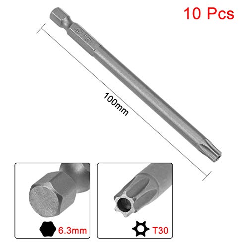 uxcell 10 Pcs T30 Magnetic Torx Screwdriver Bits, 1/4 Inch Hex Shank 3.94-inch Length S2 Security Tamper Proof Screw Driver Kit Tools - size: T30