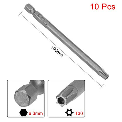 uxcell 10 Pcs T30 Magnetic Torx Screwdriver Bits, 1/4 Inch Hex Shank 3.94-inch Length S2 Security Tamper Proof Screw Driver Kit Tools - size: T30