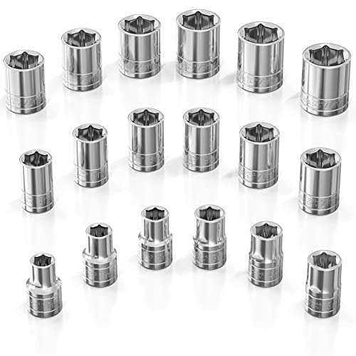 Olsa Tools Metric Shallow Socket Set - 1/2-Inch Drive, 18pc - 6-Point Chrome Sockets from 10mm–27mm and No Skipped Sizes - Mechanic Shallow Metric Socket Set - Professional Grade Sockets - Part: 1326 - color: Metric Shallow, size: 18pc, 1/2-Inch Drive